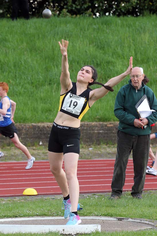 Shot putt, 2021 North East Grand Prix No. 2, Monkton, Wednesday, May 19th. Photo: David T. Hewitson/Sports for All Pics